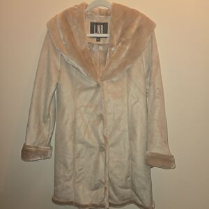 LNR by La Nouvelle Renaissance Faux Fur Suede Coat Women's Medium Tan Beige